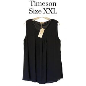 NWT Timeson women’s blouse XXL solid black Flowy Lined Sleeveless Career Casual